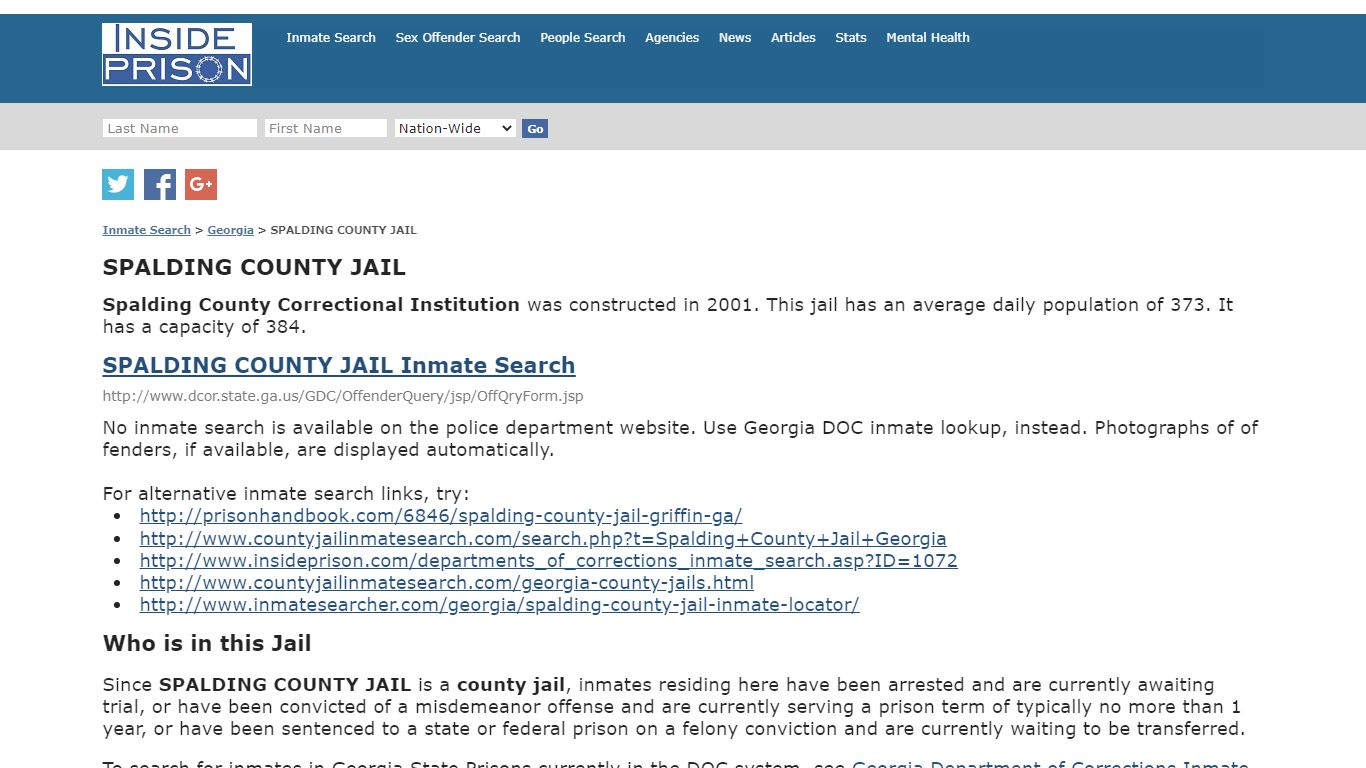 SPALDING COUNTY JAIL - Georgia - Inmate Search
